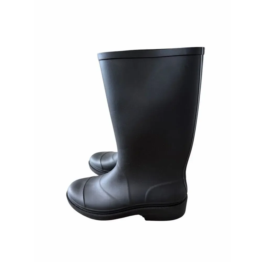 Jeffrey Campbell‎ Black Tall Rain Boots Size 10 Pull On Style in Black NEW
